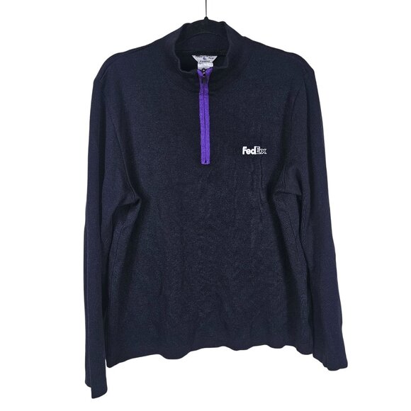 FedEx VF Imagewear Stan Herman Mens Quarter-Zip Pullover Sweater Sz L Black - Picture 1 of 8